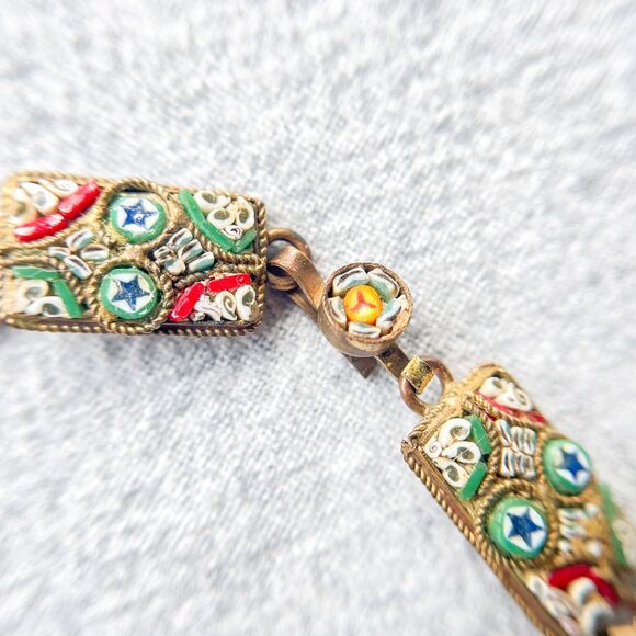 Antique Italian Micro Mosaic Bracelet - Gilt Brass - Estate Costume Jewelry - Picture 3 of 16